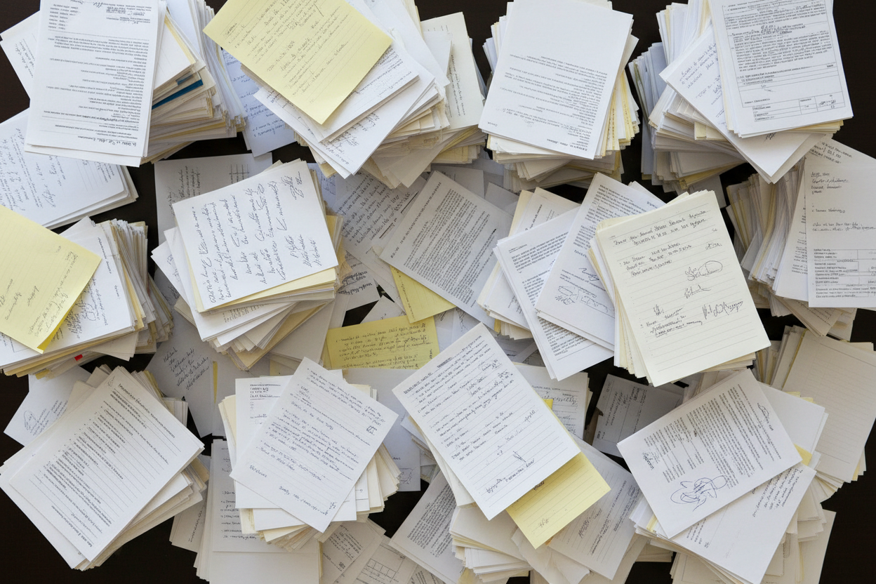 Stapel mit Dokumenten als Symbol für Bürokratie und Unterlagen