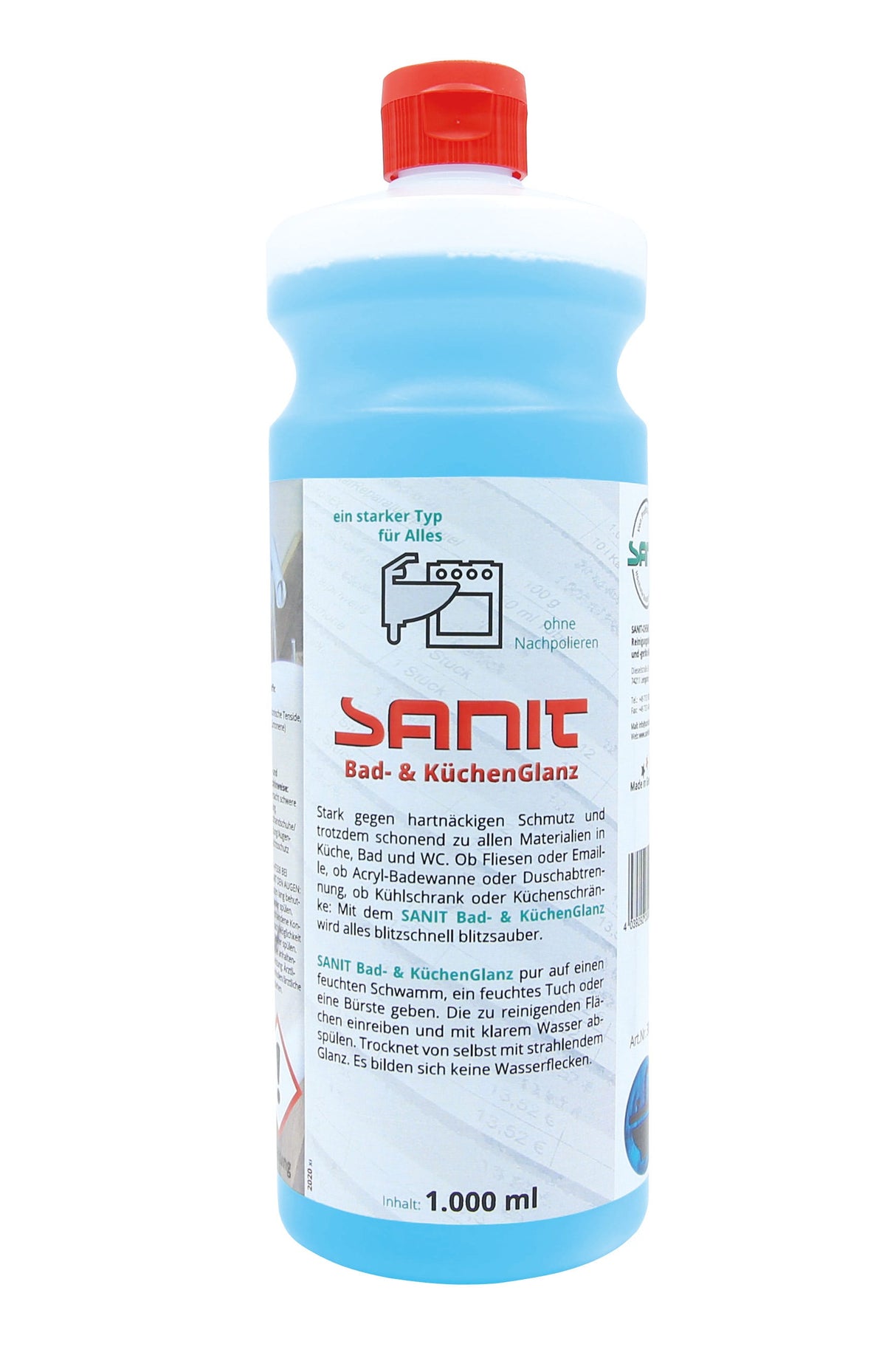 Der perfekte Reiniger (1.000 ml) für alle Oberflächen in Küche, Bad und WC. Entfernt gründlich und streifenfrei Fette, Seifenreste oder sonstigen Schmutz auf Fliesen, Badewannen, Duschwannen, WCs, Urinalen, Armaturen. Alles glänzt ohne Nachpolieren.