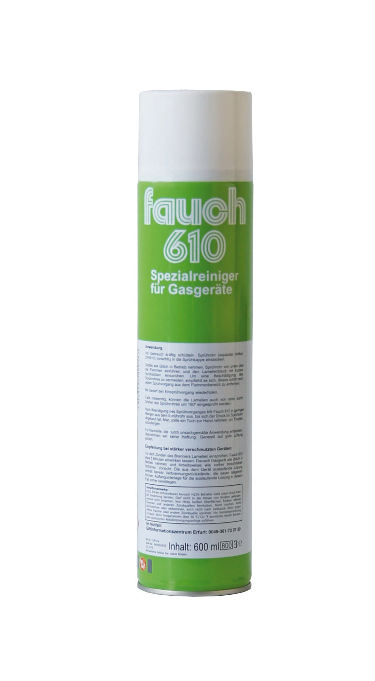 Aerosol Fauch 600. Spezialreiniger für gasbetriebene Durchlauferhitzer.