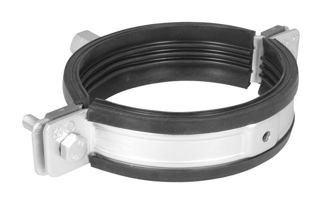 Schwerlastschelle HD1501 (M8/10, M10/12) (BUP1000) mit zwei Antiverlust-Schrauben und EPDM-Einlage für DIN 4109-Schallschutz erfüllt die MLAR/LAR/RbALei-Brandschutzanforderungen, optional: hitzebeständige Silikon-Schallschutzeinlage, für Rohre 15 - 19 mm.