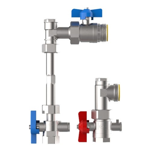 strawa Anschlussgarnitur e-class AG 3/4'' V-WMZ-2F BxHxT: 145 x 333 x 41 mm mit WMZ, mit Stopfen, Primäranschluss vertikal, mit Distanzstück 1" 110 mm, 1" KH mit Fühlereinbaustück 5-5,2mm M10x1 im VL und RL , zus. 1"KH im RL