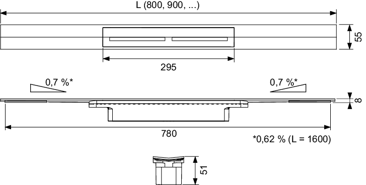 TECEdrainprofile Duschprofil, poliert, 900 mm