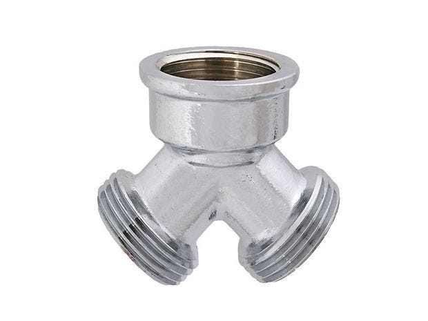 JS Messing-Y-Verteilerstück, DN20, 3/4", 2x Außengewinde, 1x Innengewinde, Messing verchromt