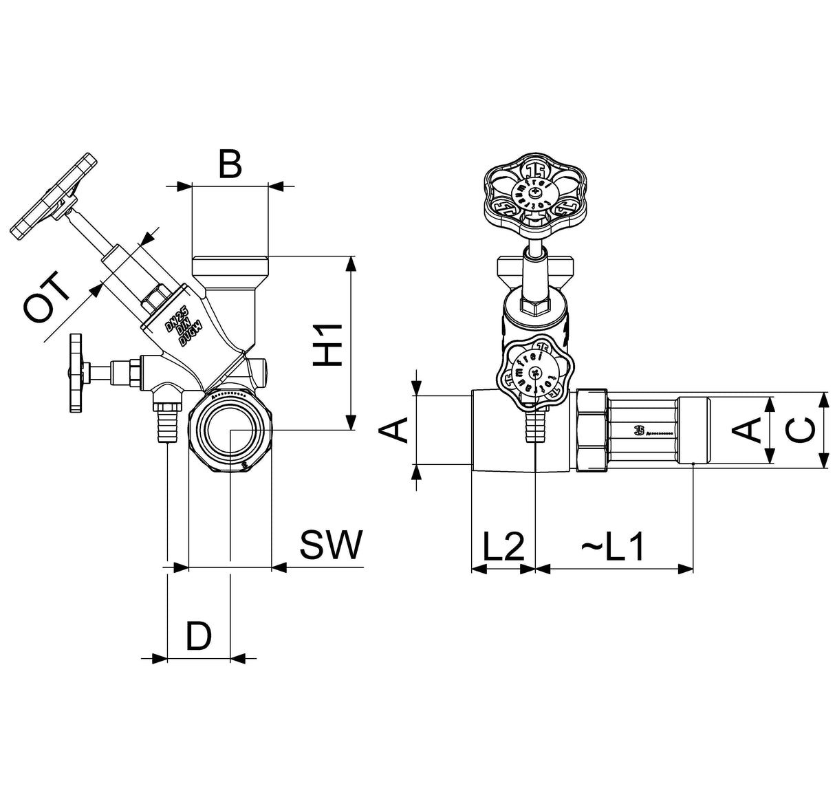 JS Abzweig-T-Ventil Freistromventil mit steigender Spindel
