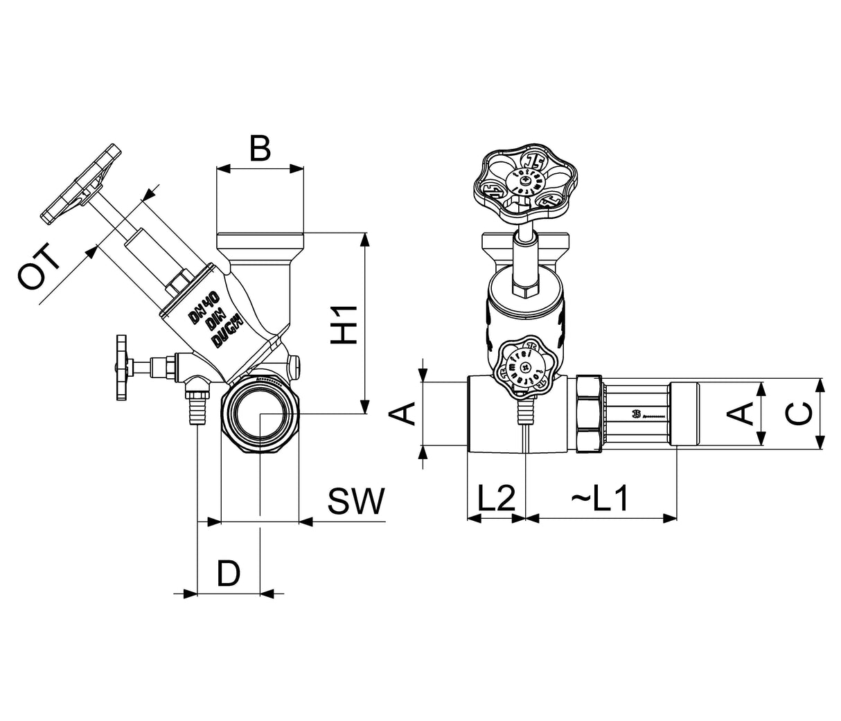 JS Abzweig-T-Ventil Freistromventil mit steigender Spindel