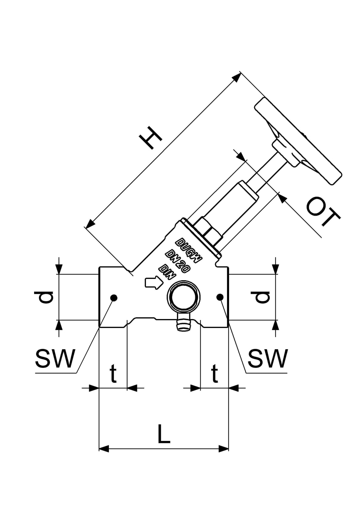 JS Freistromventil mit Muffenanschluss, mit Entleerung, mit steigender Spindel, Innengewinde, DVGW geprüft