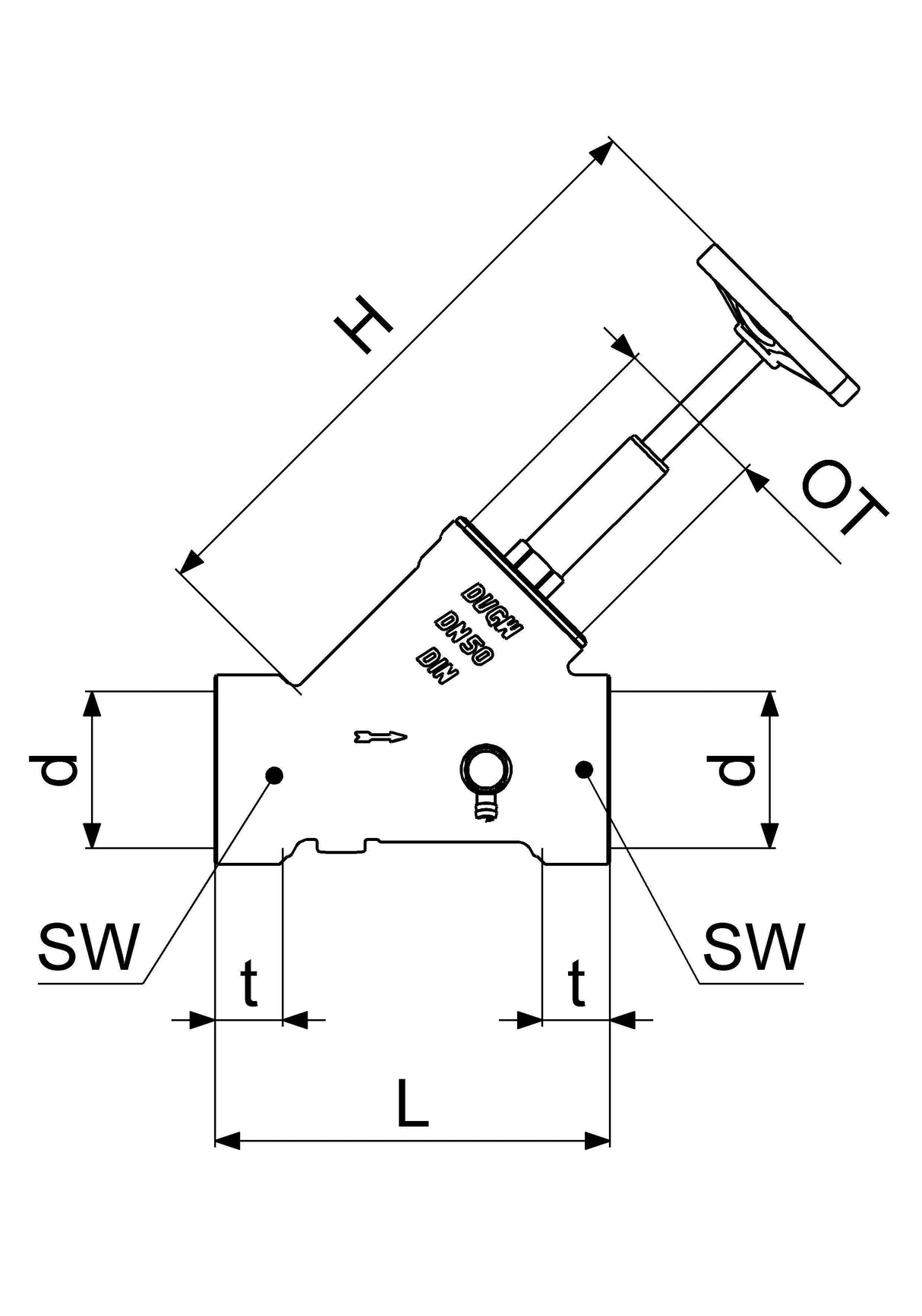JS Freistromventil mit Muffenanschluss, mit Entleerung, mit steigender Spindel, Innengewinde, DVGW geprüft