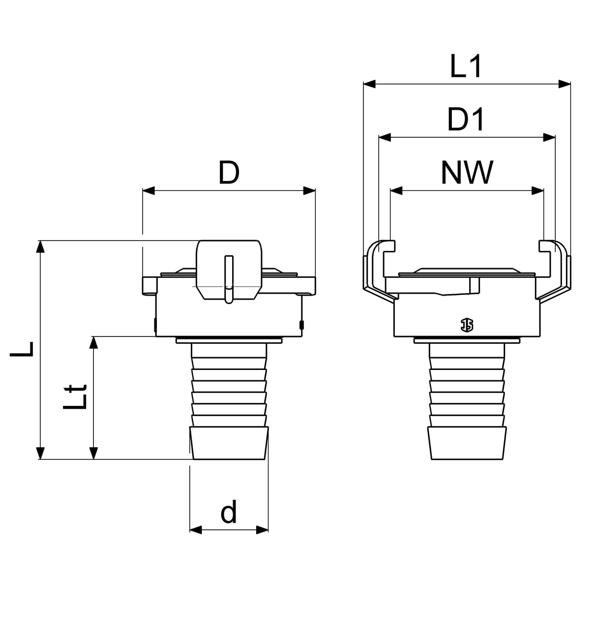JS Schnellkupplung für Schlauch, Messing, KTW + W270
