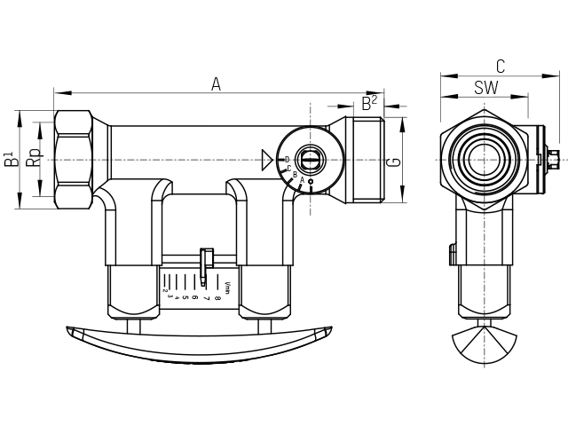Taconova statisches Abgleichventil TacoSetter Bypass 100