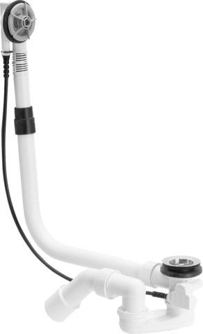 Viega Multiplex-Ab-/Überlauf Funktionseinheit Ausstattung, ;Geruchverschluss, Ablaufbogen 45°, Ventil verchromt, Modell 6163.1 DN: 40/50 Bowdenzug-Länge: 725 L: 130 H: 180 Badewanne Mittelanschluss für Badewanne mit Ablaufloch-Ø 52