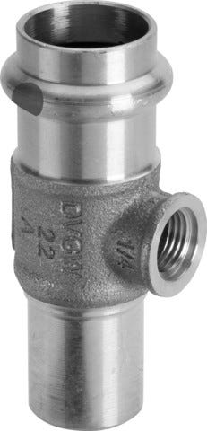 Viega Sanpress-T-Stück G¼, mit Einsteckende mit SC-Contur Rotguss oder Siliziumbronze, Modell 2217.4 d1: 22 G: ¼ d2: 22