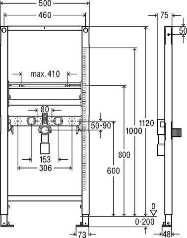 Viega Waschtisch Element Prevista Dry 8535 Anschlüsse höhenverstellbar 1120 mm