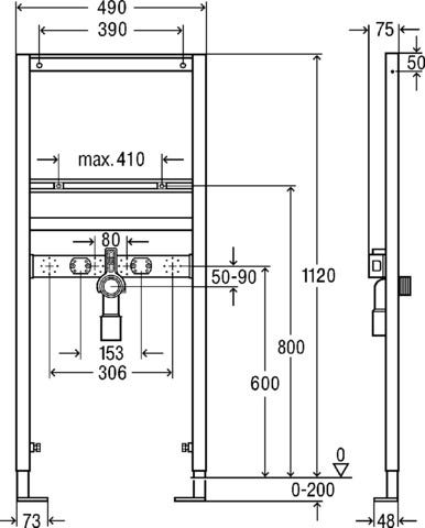 Viega Waschtisch-Element Prevista Dry 8539 Objektvariante in 1120 mm