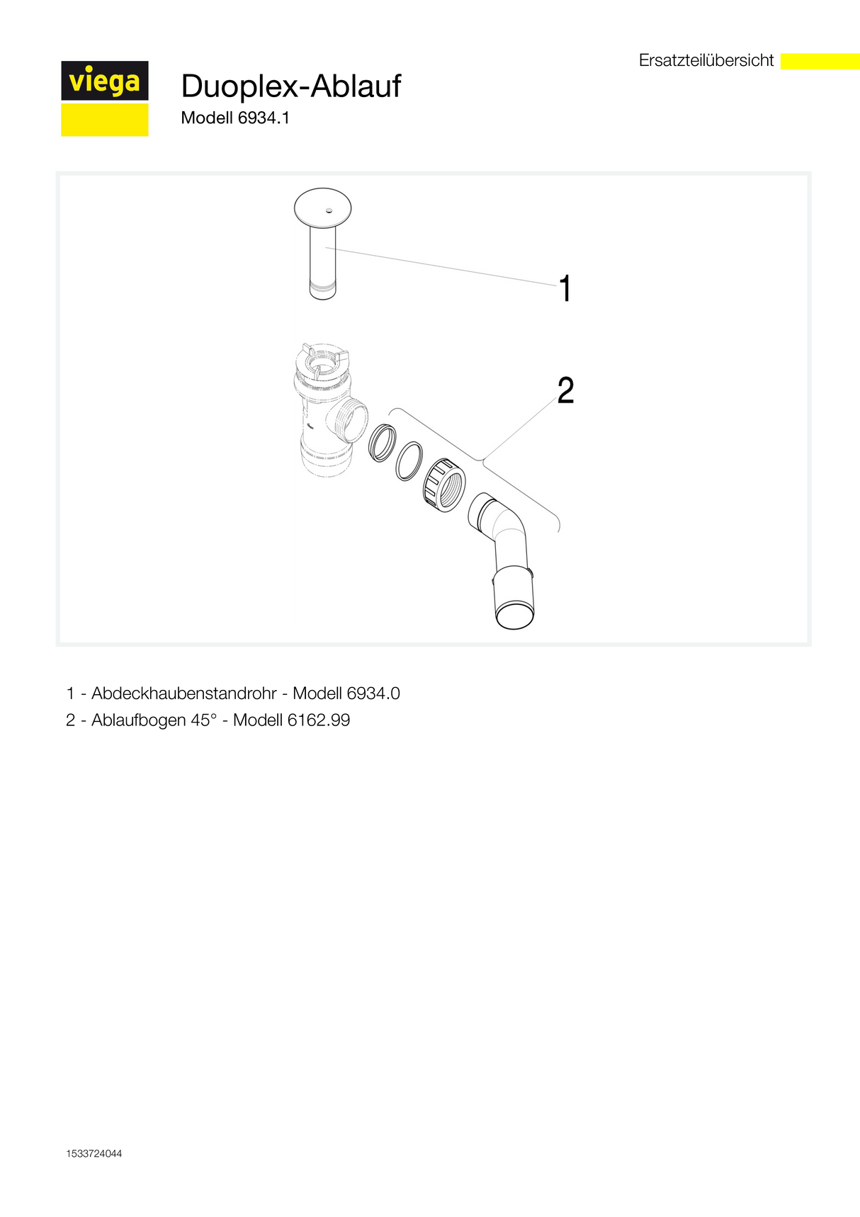 Viega Funktionseinheit Duoplex 6934.1 in 70mm x DN40/50 Kunststoff weiss