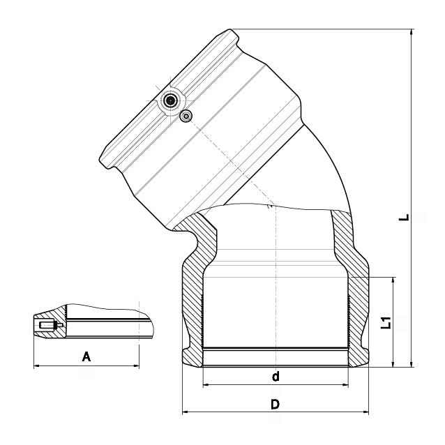 Winkel 45° PE 100 Elektroschweißfitting für Gas- und Wasserversorgung, Druck Gas 10 bar, Druck Wasser 16 bar