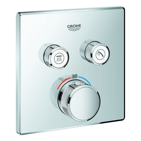 GROHE Thermostat Grohtherm SmartControl 29124, mit 2 Absperrventilen, Fertigmontageset für Rapido SmartBox, Wandrosette eckig, chrom