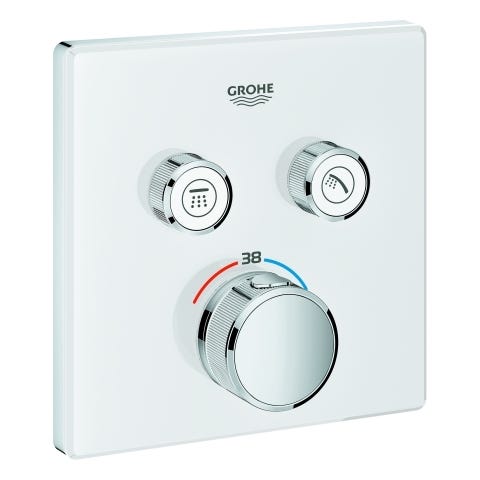 GROHE Thermostat Grohtherm SmartControl 29156, mit 2 Absperrventilen, Fertigmontageset für Rapido SmartBox, Wandrosette eckig, moon white