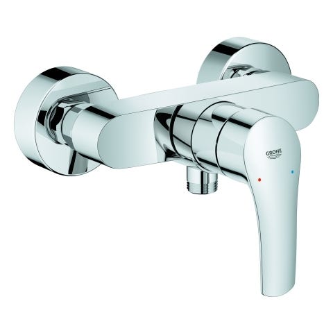 GROHE Einhand-Brausebatterie Eurosmart 33555_3, Wandmontage, Temperaturbegrenzer, S-Anschlüsse, eigensicher, chrom