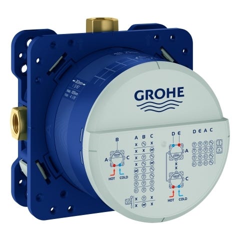 GROHE Universal Unterputz-Einbaukörper Rapido SmartBox 35604, DN 15, für Nass- und Trockenausbau, 3 Abgänge 1/2'', 2 Zuläufe unten, 1/2'', Einbautiefe 75-105 mm, Professional Edition