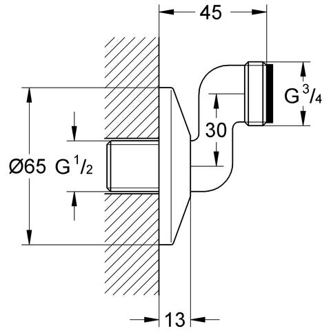 GROHE S-Anschluss 12005, 1/2'' x 3/4'', Verstellbarkeit 30 mm, chrom