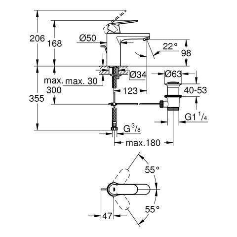 GROHE Einhand-Waschtischbatterie Eurosmart Cosmopolitan 23325, M-Size, Einlochmontage, Zugstangen-Ablaufgarnitur 1 1/4'', chrom