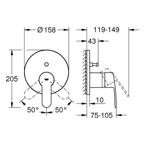 GROHE Einhand-Wannenbatterie Eurostyle Cosmopolitan 24052_2, Fertigmontageset für Rapido SmartBox, chrom
