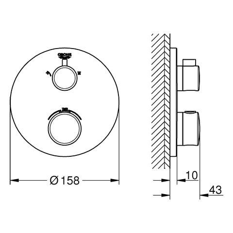GROHE Thermostat-Brausebatterie Grohtherm 24076, mit integrierter 2-Wege-Umstellung, Fertigmontageset für Rapido SmartBox, chrom