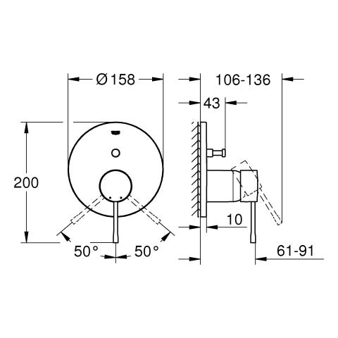 GROHE Einhand-Wannenbatterie Essence 24167_1, Fertigmontageset für GROHE Rapido SmartBox, Professional Edition, chrom