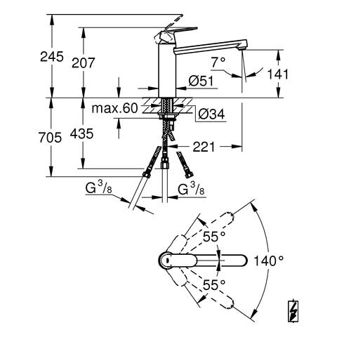 GROHE Einhand-Spültischbatterie Eurosmart Cosmopolitan 30194, mittelhoher Auslauf, Einlochmontage, Niederdruck für offene Warmwasserbereiter, chrom