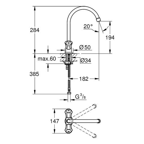 GROHE Spültisch-Einlochbatterie Costa 31831_1, schwenkbarer Rohrauslauf, chrom