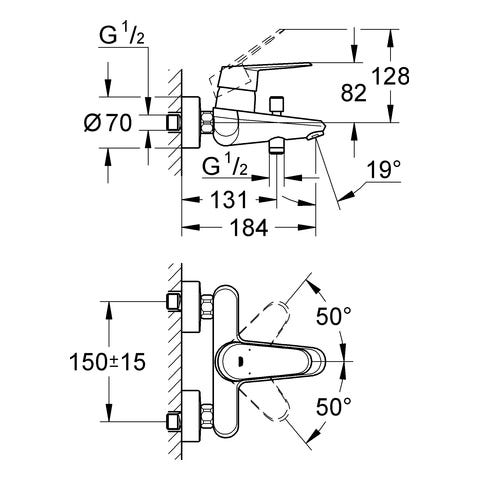 GROHE Einhand-Wannenbatterie Eurodisc Cosmopolitan 33390_2, Wandmontage, chrom