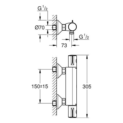 GROHE Thermostat-Brausebatterie Grohtherm 800 34558, Wandmontage, eigensicher, chrom