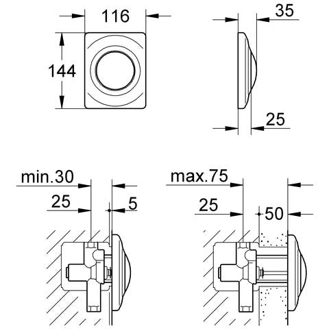 GROHE Urinal-Betätigung Surf 37018 mit Druckknopfbetätigung, 116 x 144 mm