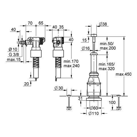 GROHE Austauschgarnitur 43907, für aufgesetzte Keramik-Spülkästen, mit Füllventil, Servo-Ablaufventil