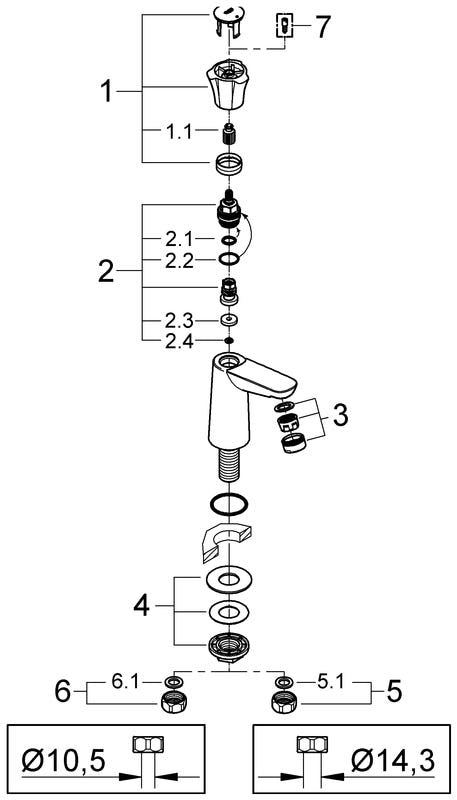 GROHE Standventil Costa 20186_1, Gussauslauf mit Mousseur, Markierung blau, chrom
