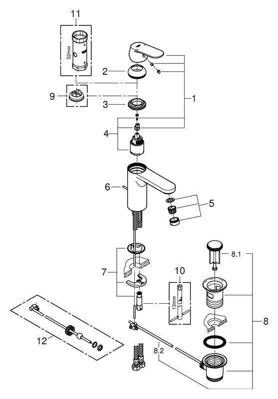 GROHE Einhand-Waschtischbatterie Eurosmart Cosmopolitan 23325, M-Size, Einlochmontage, Zugstangen-Ablaufgarnitur 1 1/4'', chrom