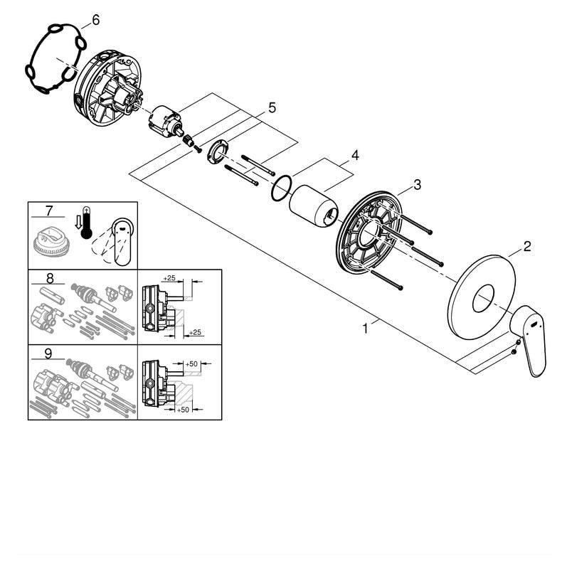 GROHE Einhand-Brausebatterie Eurodisc Cosmopolitan 24055_2, Fertigmontageset für Rapido SmartBox, chrom