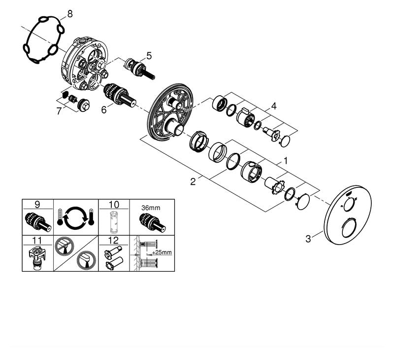 GROHE Thermostat-Brausebatterie Grohtherm 24076, mit integrierter 2-Wege-Umstellung, Fertigmontageset für Rapido SmartBox, chrom