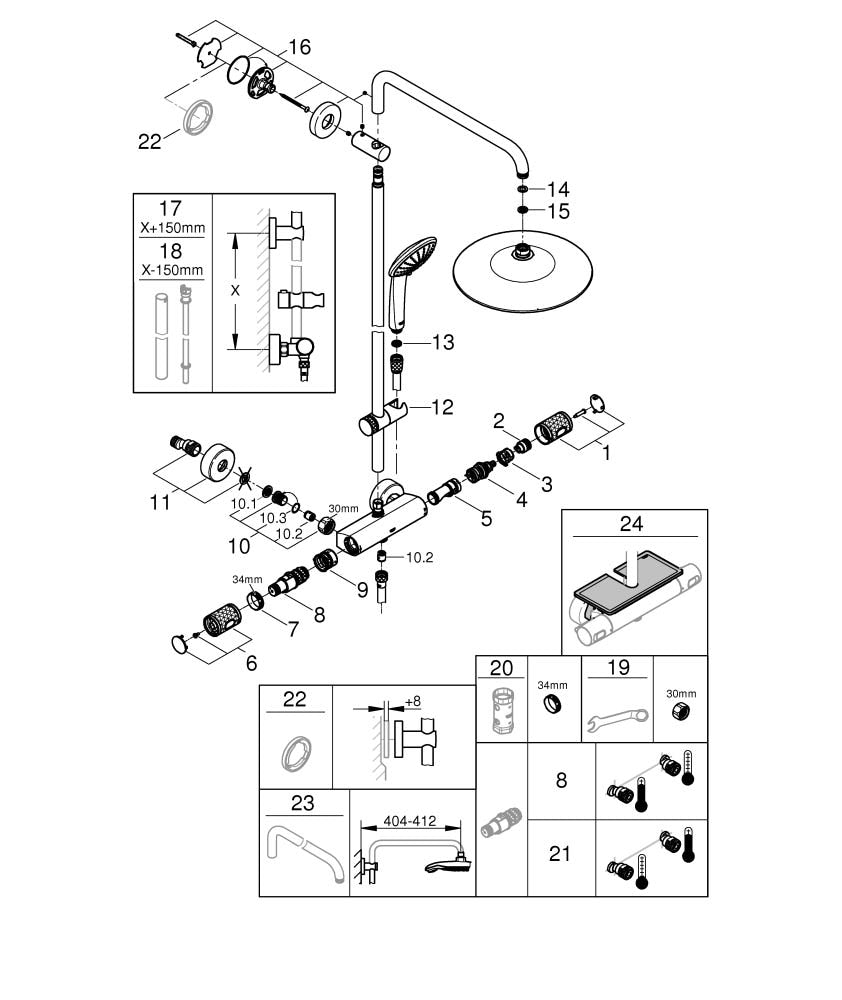 GROHE Duschsystem Euphoria System 260 27296_3, mit Thermostatbatterie mit Aquadimmer, Wandmontage, 450 mm Duscharm, Kopfbrause Euphoria 260 (26455), Handbrause Euphoria 110 Massage (27221), GROHE CoolTouch, chrom