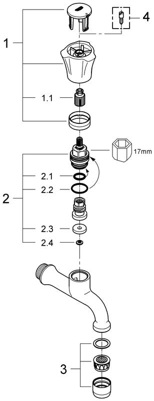 GROHE Auslaufventil Costa 30098_1, Wandmontage, Markierung blau, chrom