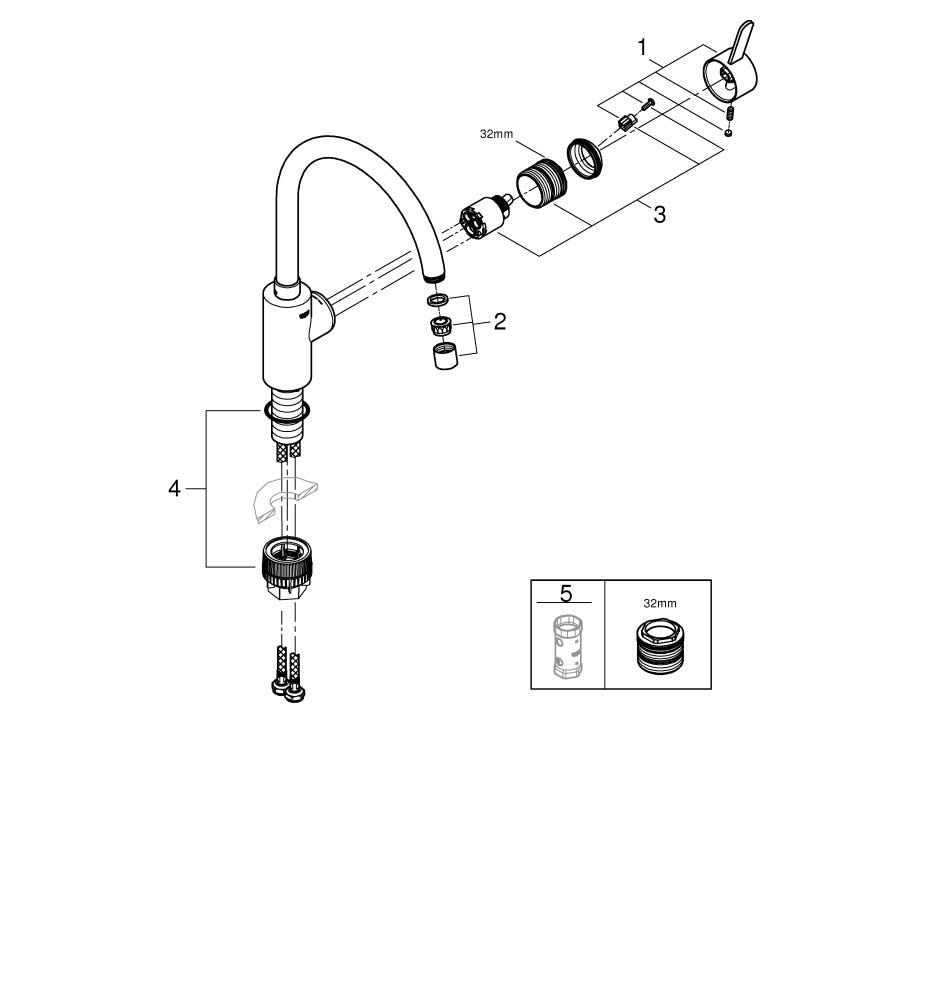 GROHE Einhand-Waschtischbatterie Eurosmart Cosmopolitan 32843_2, hoher Auslauf, Einlochmontage, getrennte innenliegende Wasserwege – kein Kontakt mit Blei oder Nickel, chrom