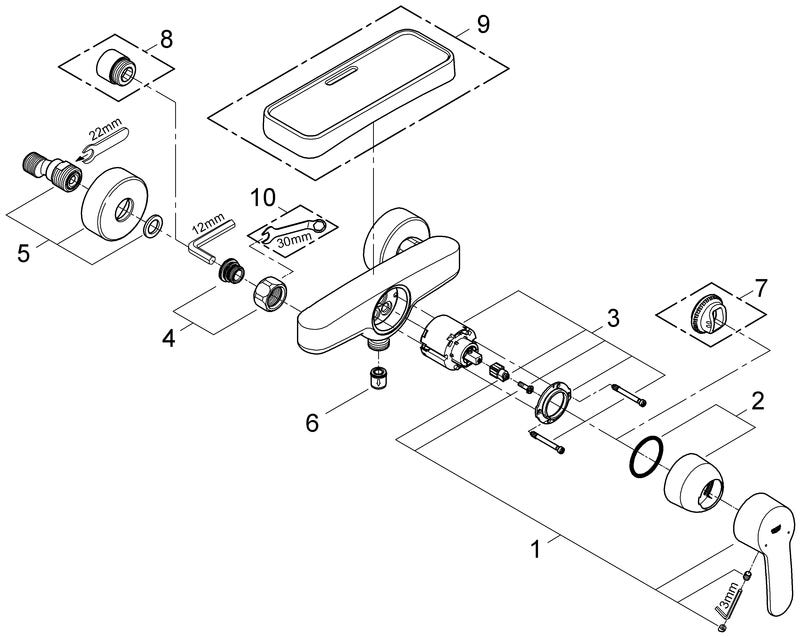 GROHE Einhand-Brausebatterie Eurostyle Cosmopolitan 33590_2, Wandmontage, eigensicher, chrom
