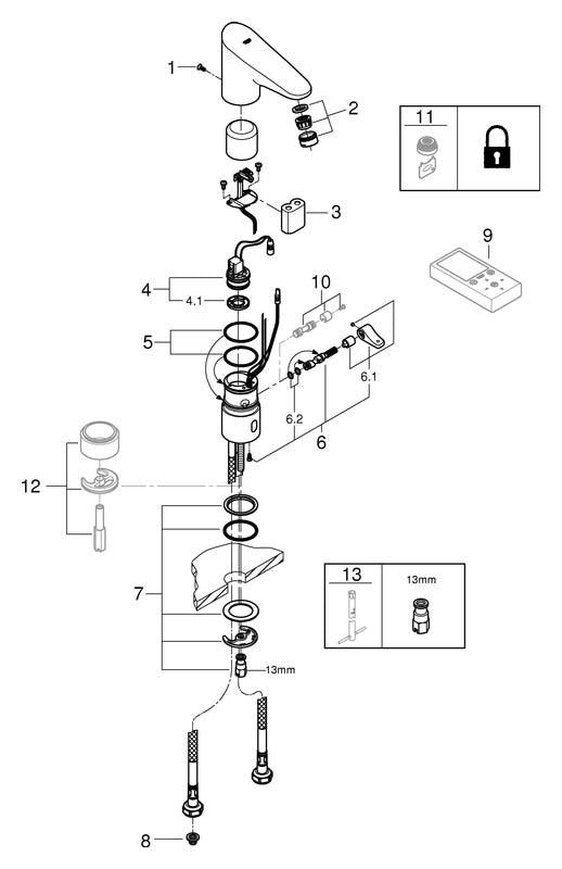 GROHE Infrarot-Elektronik für Waschtisch Europlus E 36207_1, mit Mischung, 6 V Lithium-Batterie, Typ CR-P2, chrom