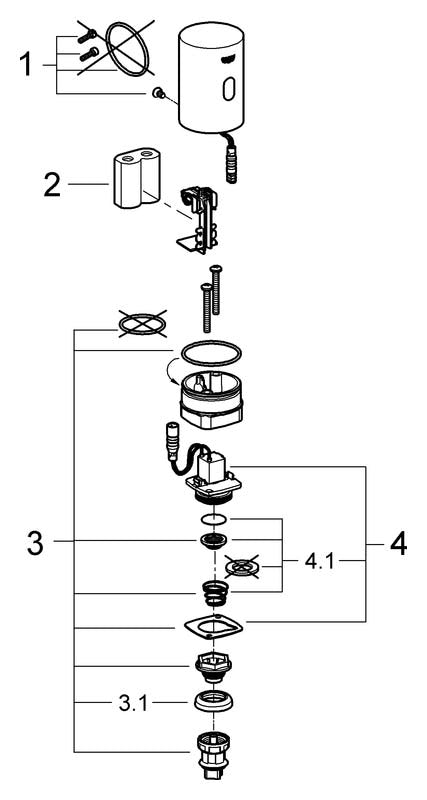 GROHE Umrüsteinheit Tectron 37427, DN15, für Urinal-Spüler 37 021 und Varianten, 6 V Lithium-Batterie, Typ CR-P2, chrom