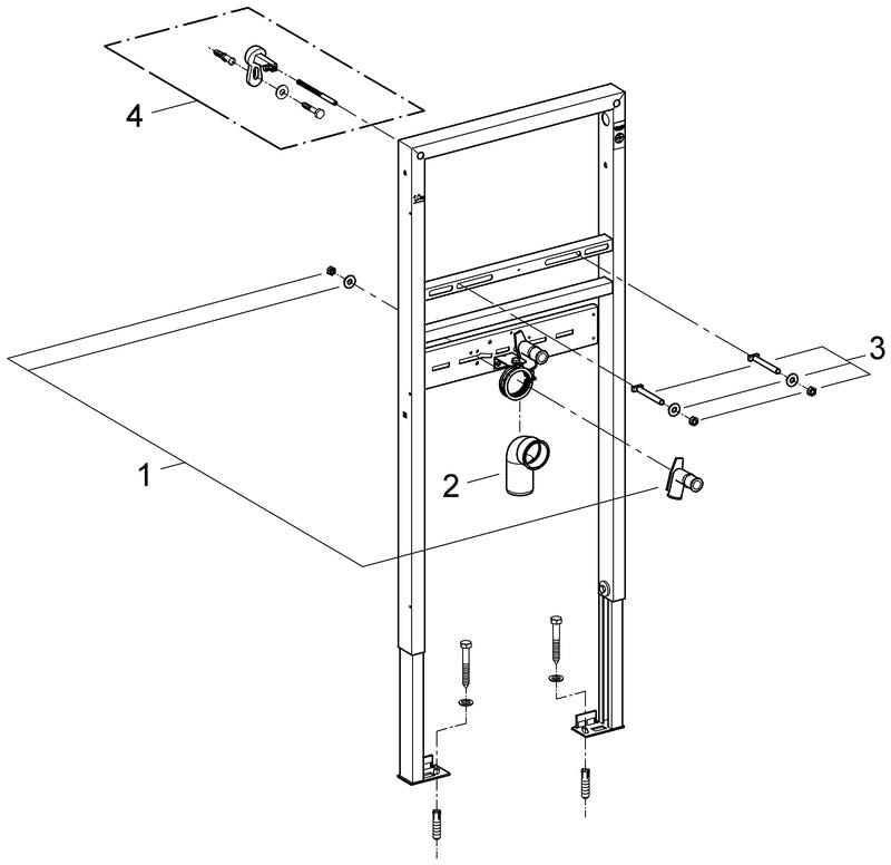 GROHE Waschtisch-Element Rapid SL 38554_1, 1,13 m Bauhöhe, für Vorwand- oder Ständerwandmontage, 2 schallgedämmte Armaturenanschlüsse DN 15, HT-Ablaufbogen DN 50