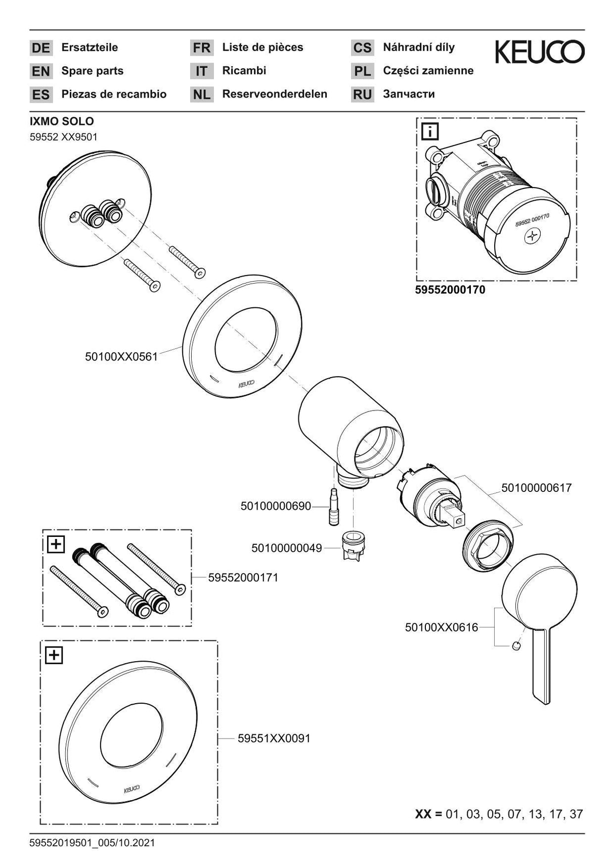 KEUCO IXMO Set IXMO_solo Einhebelmischer mit Schlauchanschluss/rund Griff IXMO Pure verchromt