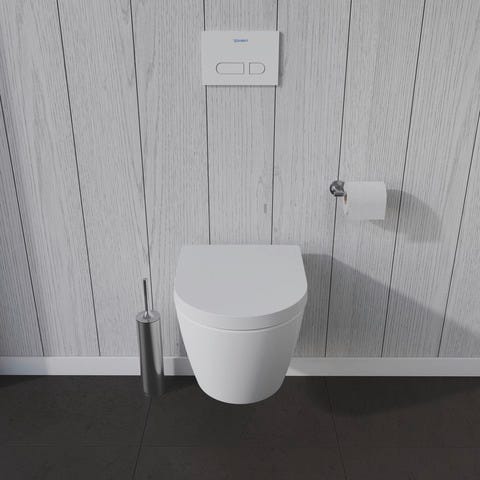 Duravit ME by Starck WC-Set wandhängend weiß Hochglanz, Tiefspüler, rimless, Abgang waagerecht, mit WC-Sitz und Absenkautomatik