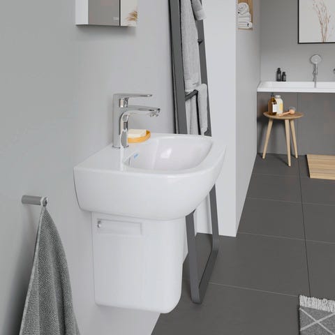 DU Handwaschbecken D-Code 450 mm mit ÜL, mit HLB, 1 HL, weiß