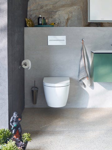Duravit ME by Starck WC-Set wandhängend weiß Hochglanz, Tiefspüler, rimless, Abgang waagerecht, mit WC-Sitz und Absenkautomatik