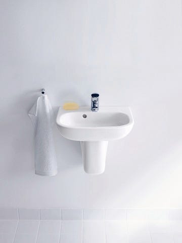 DU Handwaschbecken D-Code 450 mm mit ÜL, mit HLB, 1 HL, weiß